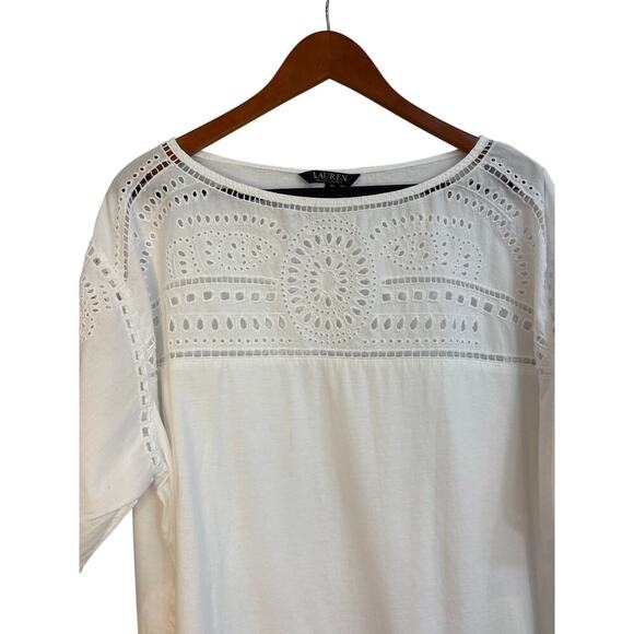 Women’s Green Label Ralph Lauren Size 2X White with Embroidery Short Sleeve. - Picture 1 of 4